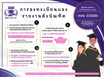 ประกาศลงทะเบียนและรายงานตัวบัณฑิต
เพื่อรับเอกสารสำคัญทางการศึกษา
ประจำปีการศึกษา 2568 รอบที่ 5/2568