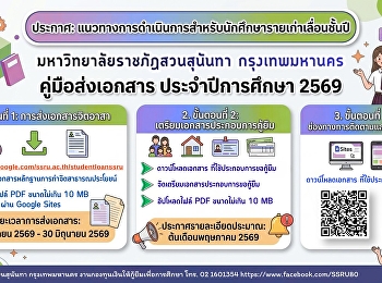 แนวทางการดำเนินการสำหรับรายเก่าเลื่อนชั้นปี
มหาวิทยาลัยราชภัฏสวนสุนันทา
กรุงเทพมหานคร ประจำปีการศึกษา 2569