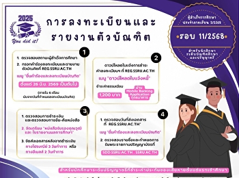 ลงทะเบียนและรายงานตัวบัณฑิต
เพื่อรับเอกสารสำคัญทางการศึกษา
ประจำปีการศึกษา 2568 รอบที่ 11/2568